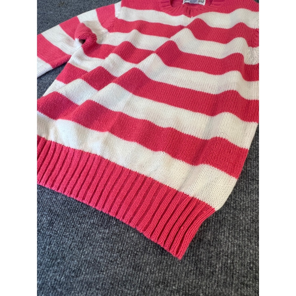 Retro Preppy Pink/Coral White Striped Crewneck Sweater Favorites Women's L - Picture 6 of 7